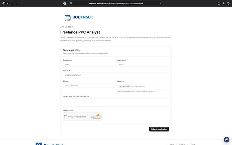 JobListing branded application form