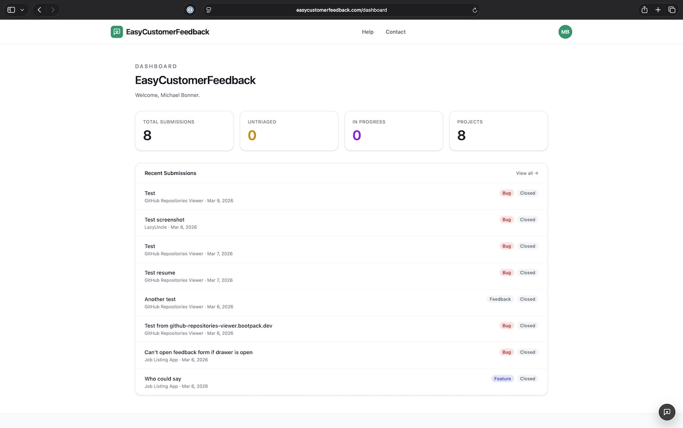 EasyCustomerFeedback dashboard overview