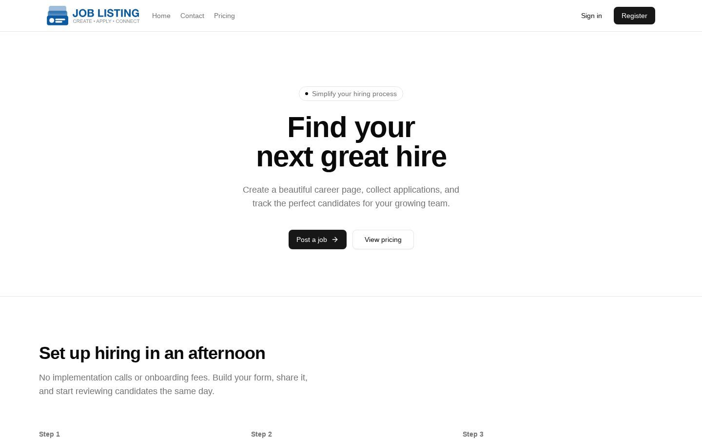 JobListing homepage