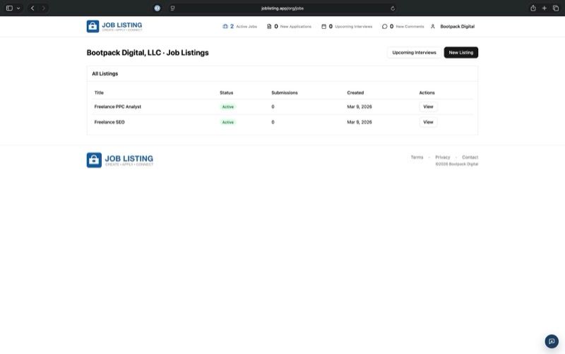 JobListing listings dashboard