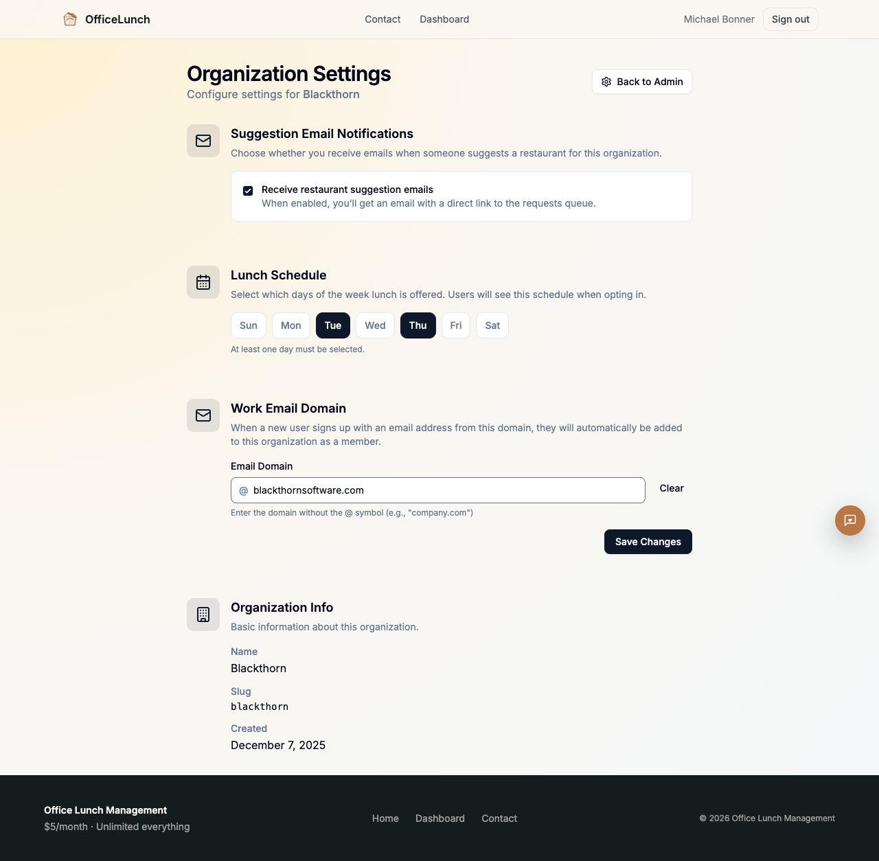 Organization settings