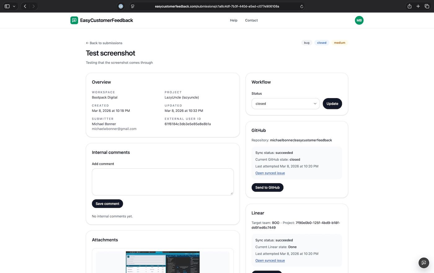 EasyCustomerFeedback submission detail view