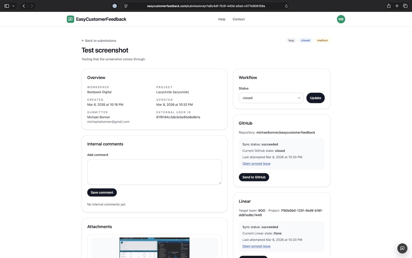 EasyCustomerFeedback submission detail view
