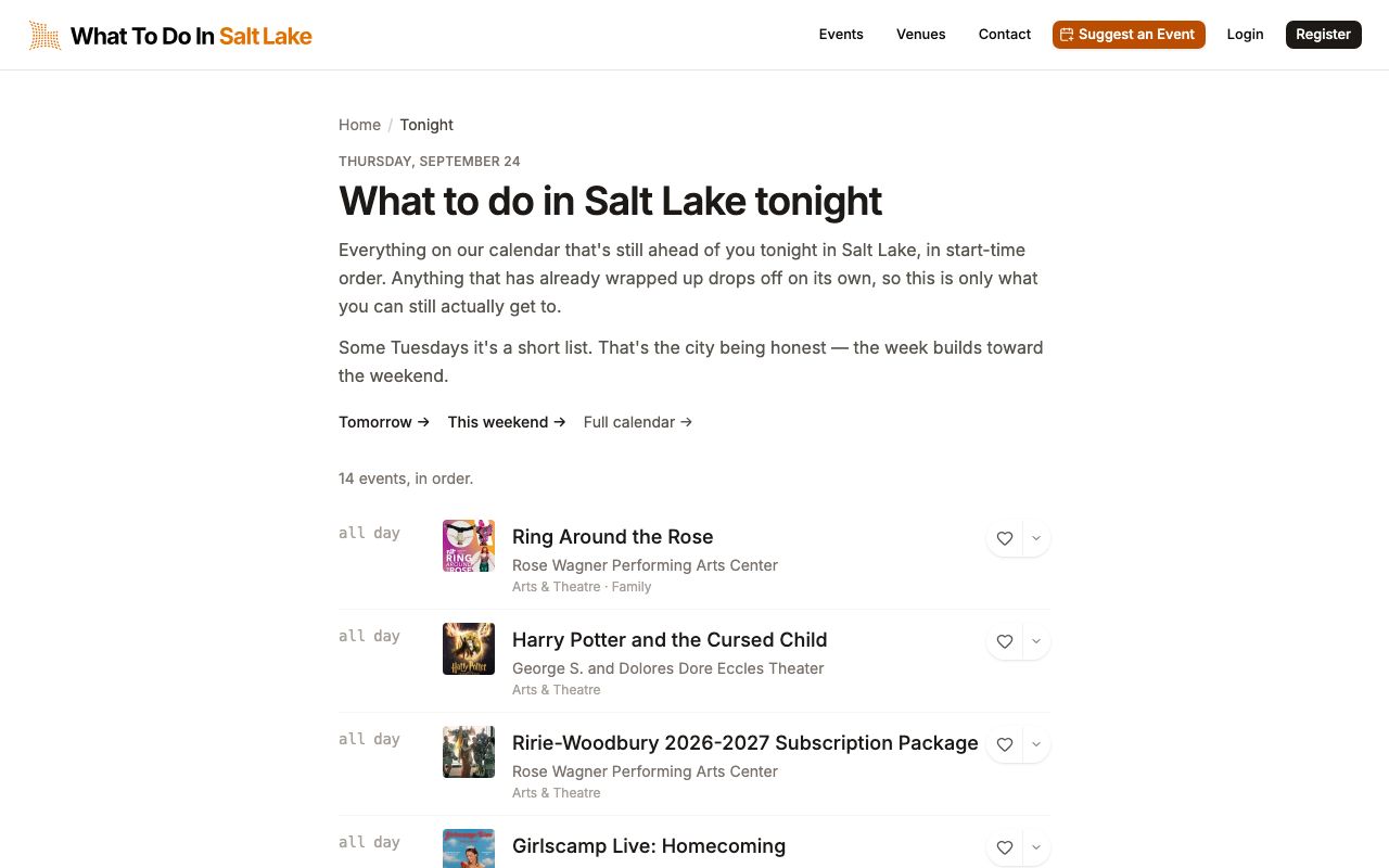 What to do in Salt Lake tonight page