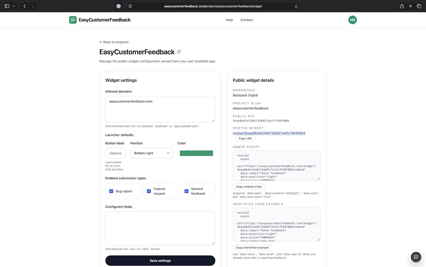 EasyCustomerFeedback widget customization