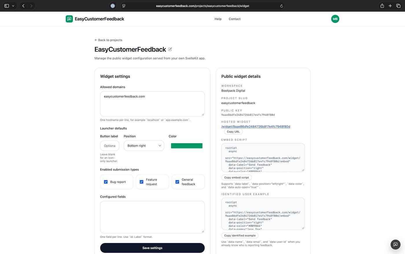 EasyCustomerFeedback widget customization